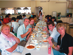 Delicios! Eating curry and rice together at the camp. 